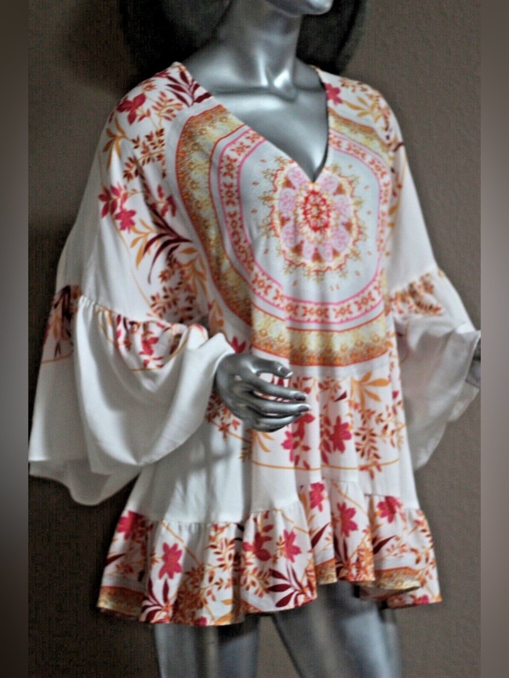 Umgee Bohemian Sunset Tunic with Wide Bell Sleeves